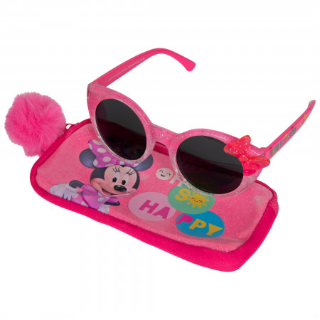 Disney Minnie Mouse Oh So Happy Girls Sunglasses w/ Pom Pom Pouch Set